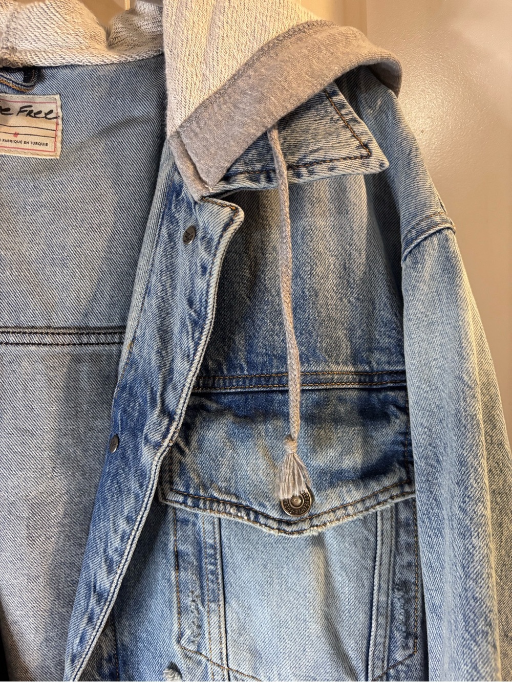 We The Free Light Blue Denim Jacket with Grey Hooded Liner - Picture 5 of 6